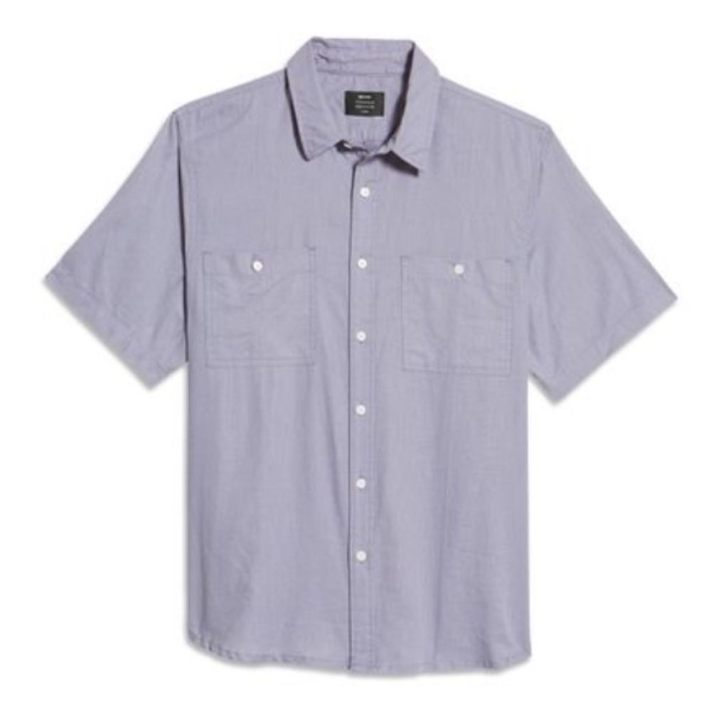 Neuw Men's Waits Short‎ Sleeve Linen Blend Button-up Shirt In Purple Size Small